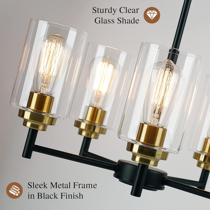 Sucolite 5-Light Chandelier with Clear Glass Shades 3358-P5-BK - Black/Gold Like New