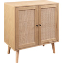 WALKER EDISON 30" WOOD & RATTAN 2 DOOR ACCENT CABINET IN NATURAL FINISH - Like New