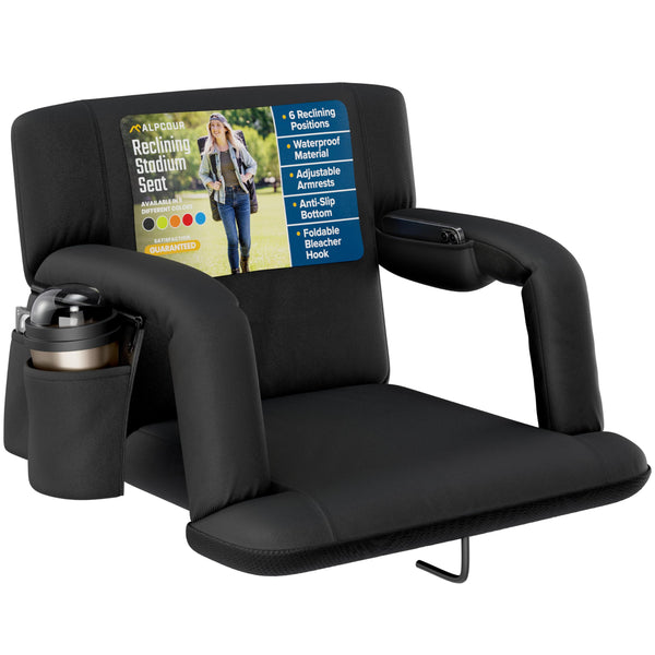 ALPCOUR RECLINING STADIUM SEAT WIDE BLEACHER CHAIR BACK SUPPORT 21"WIDE - BLACK - Like New