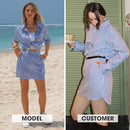 EXLURA WOMENS SUMMER 2PCSSTRIPED LONG SLEEVE BUTTON SHIRTS  SKIRT SIZE: S - BLUE - Like New