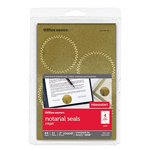 Office Depot Permanent Self-Adhesive Notarial Seals 2in. Pack 44 - GOLD - Brand New