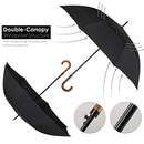 ZEKAR 54" Wooden J Handle Golf Umbrella Double Canopy Windproof - BLACK - Like New
