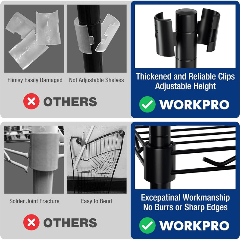 WORKPRO STORAGE SHELVES 4 TIER METAL SHELVING UNIT GARAGE WIRE RACK - BLACK - Like New