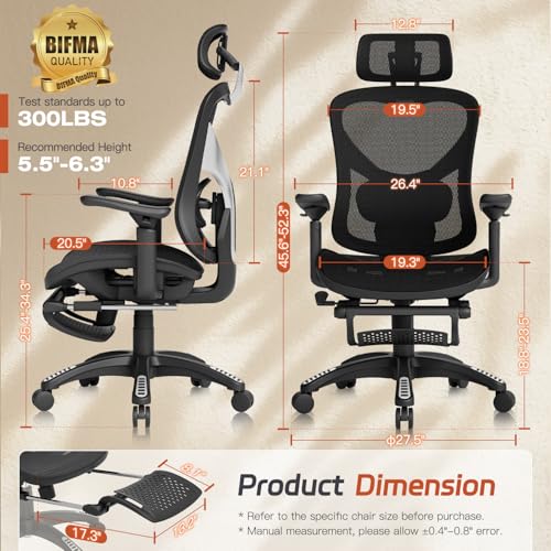 NEXHUT ERGONOMIC OFFICE CHAIR MESH DESK CHAIR WITH FOOTREST NH1180 - BLACK - Like New