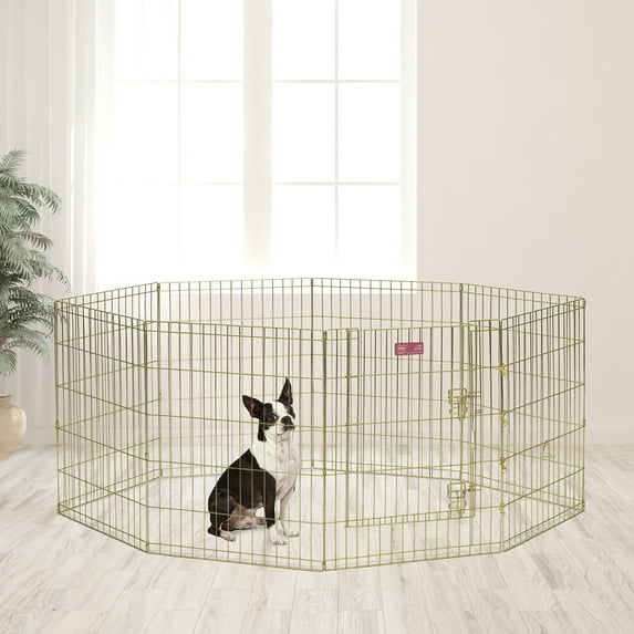 MIDWEST HOMES FOR PETS FOLDABLE METAL EXERCISE PEN PLAYPEN GOLD ZINC - GOLD - Like New