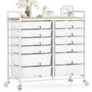 TOOLF 12 Drawers Rolling Storage Cart with Wooden Top for Classroom - White - Brand New
