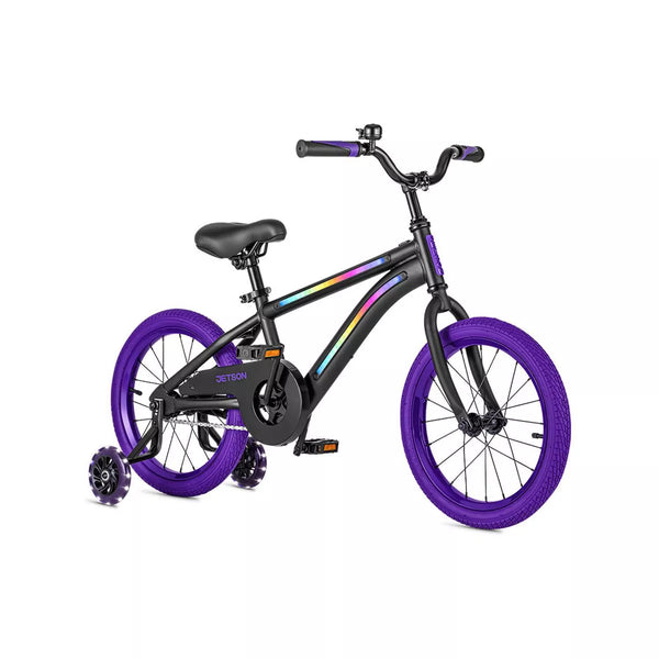 JETSON LIGHT RIDER 16" KIDS' LIGHT UP BIKE ADJUSTABLE HANDLEBAR - BLACK/PURPLE - Brand New