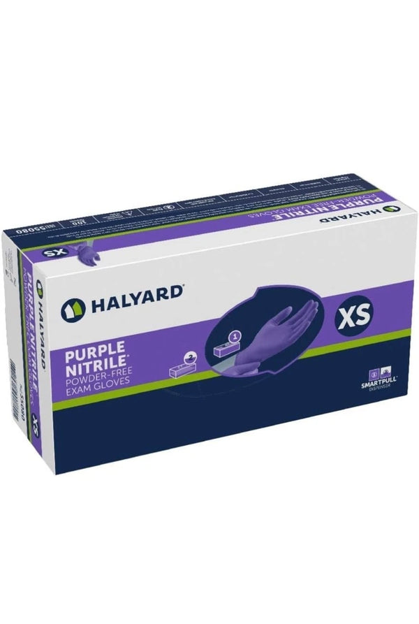 HALYARD PURPLE NITRILE MEDICAL EXAM GLOVES – XS POWDER-FREE BOX OF 100 - PURPLE - Brand New