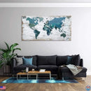 TEAL DECOR TEAL WORLD MAP CANVAS WALL ART 20"X40" - WHITE BLUE GREEN - Like New