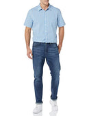 AMAZON Essentials Men's Short Sleeve Dress Shirt, LIGHT BLUE/WHITE/GRAY GINGHAM - Brand New