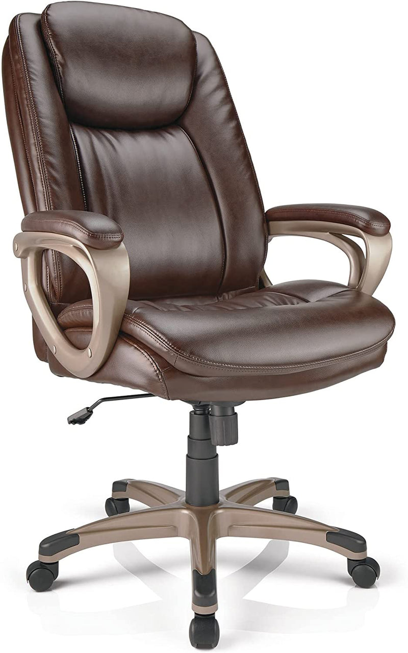 Realspace Treswell Bonded Leather Executive Chair 7377876 Brown/Champagne Like New