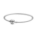 PANDORA MOMENTS STERLING SILVER CLASP CLOSURE BANGLE BRACELET 8.3-INCH - SILVER - Like New