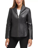 356Z2976 COLE HAAN WOMEN'S LEATHER WING COLLARED JACKET SIZE: WOMEN S - BLACK - Brand New