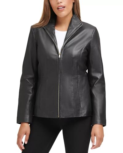 356Z2976 COLE HAAN WOMEN'S LEATHER WING COLLARED JACKET SIZE: WOMEN S - BLACK - Brand New
