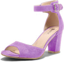 IDIFU CANDIE-MI PEEP TOE LOW BLOCK HEELS SANDALS ANKLE STRAP - 7.5 - LILAC SUEDE - Like New