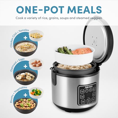 AROMA Digital Rice Cooker, Steamer, Multicooker, 2 Qt, ARC-914SBD - Silver - Like New