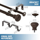 Urbanest Fluted Ball Adjustable Double Drapery Curtain Rod 5/8" - Bronze - Brand New
