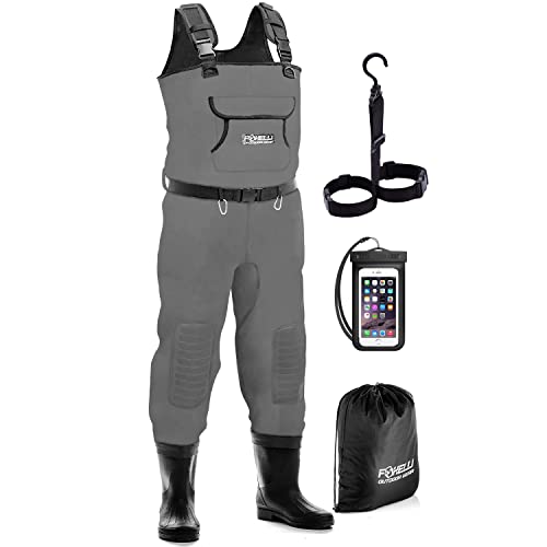 FOXELLI CHEST WADERS, 4MM NEOPRENE HUNTING & FISHING WADERS MEN 7 - GRAY - Like New