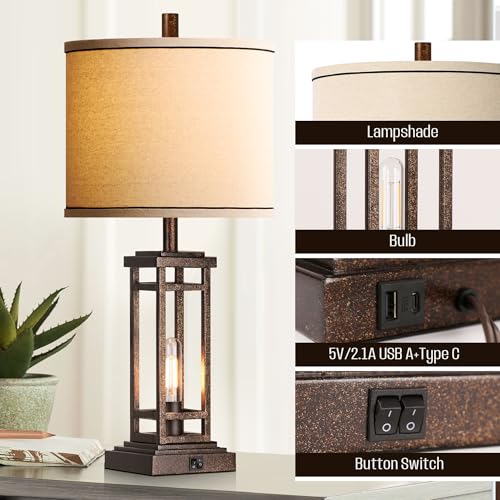 RottoGoon 27.5" Tall Farmhouse Table Lamps (Set of 2) - Bronze - Brand New