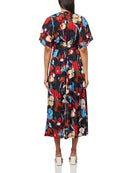 HALSTON WOMEN'S SHORT SLEEVE V-NECK CHIFFON DRESS HD5EXB9B SIZE 14 MARINE MULTI - Brand New