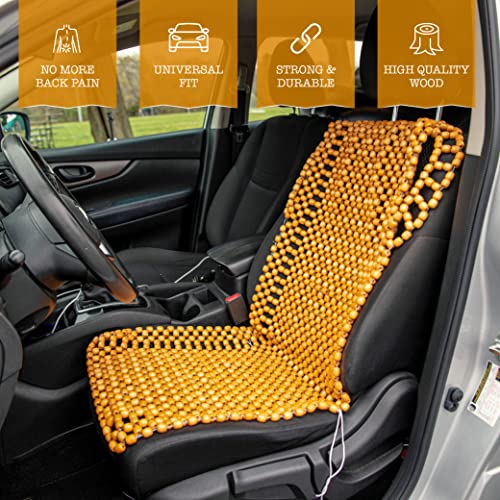 ZONETECH WOODEN BEADED SEAT COVER 1-PACK - NATURAL - Like New