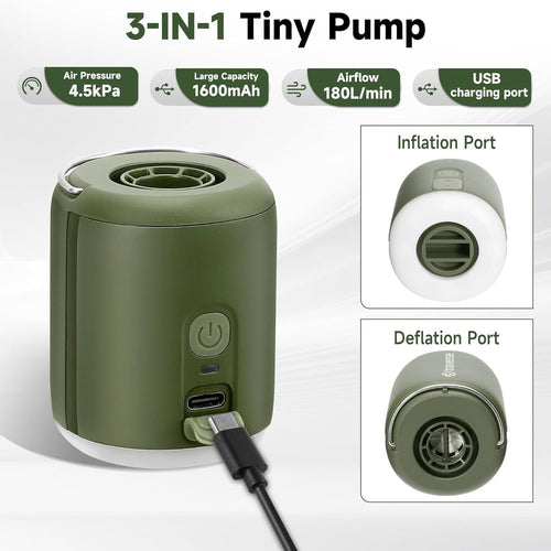 TRAVERSE NANO INFLATABLE PUMP WITH BUILT-IN LANTERN & MAGNETIC DESIGN - GREEN - Brand New