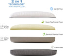 WAVVE 2-IN-1 BAMBOO COOLING PILLOW MEMORY FOAM, STANDARD SIZE - WHITE/GRAY - Brand New