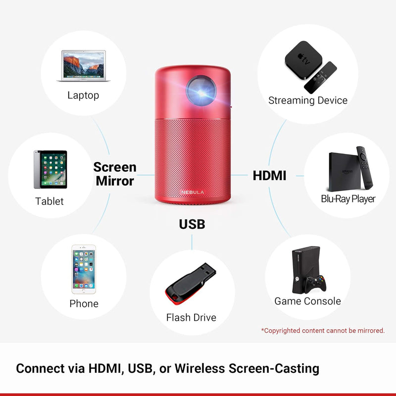 Nebula Capsule Smart Wi-Fi Mini Projector 100Inch, 100ANSI Lumen D4111 - RED Like New