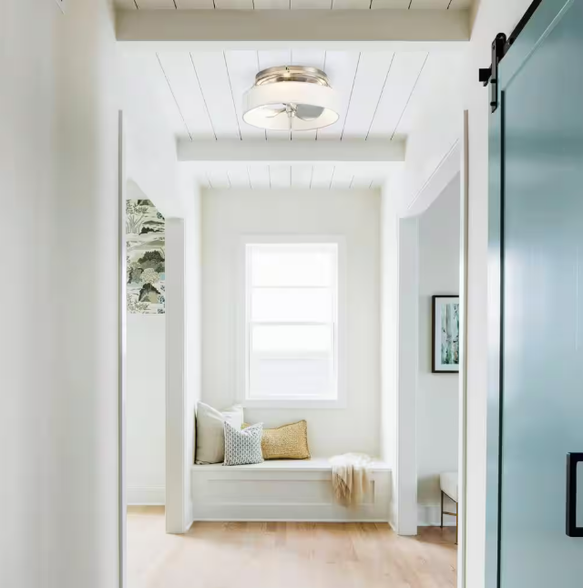 PARROT UNCLE 12.6 IN. INDOOR SATIN NICKEL CAGED FLUSH MOUNT LOW - SILVER/WHITE - Brand New