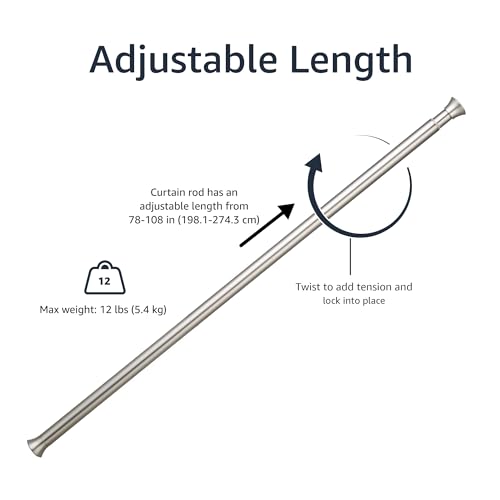 AMAZON BASICS TENSION CURTAIN ROD 78 TO 108 INCH 1009990-410-A60 - NICKEL - Like New