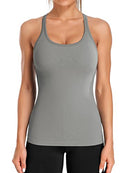 ATTRACO RIBBED WORKOUT TANK WOMEN BUILT BRA TIGHT SCOOP NECK M GRAY W3070-8056 - Like New