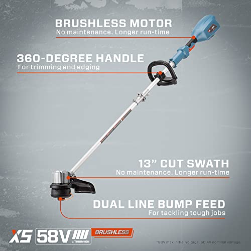 SENIX X5 58 VOLT MAX CORDLESS BRUSHLESS GRASS TRIMMER AND EDGER LAWN TOOL - Like New