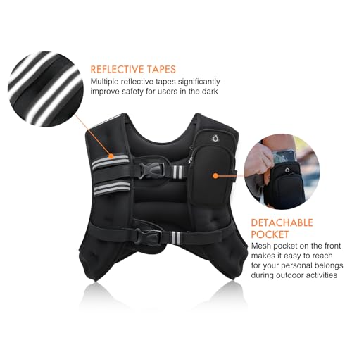 ZELUS WEIGHTED VEST, 25LB WEIGHT VEST WITH REFLECTIVE STRIPE FOR WORKOUT- BLACK - Like New
