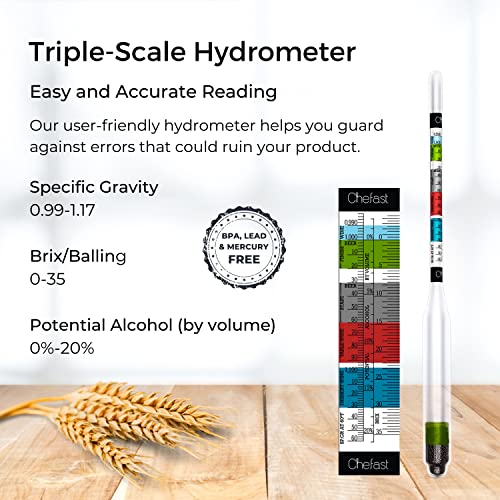 CHEFAST TRIPLE-SCALE HYDROMETER KIT PLASTIC TEST JAR WINE BEER MEAD KOMBUCHA - Like New