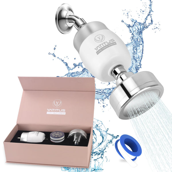 YATITUS Shower Filter Head for Hard Water Filtered - White/Chrome - Like New