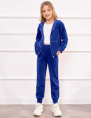 ARSHINER 2 PIECE OUTFITS GIRLS VELOUR TRACKSUIT HOODIE JOGGER SET - ROYAL BLUE - Brand New