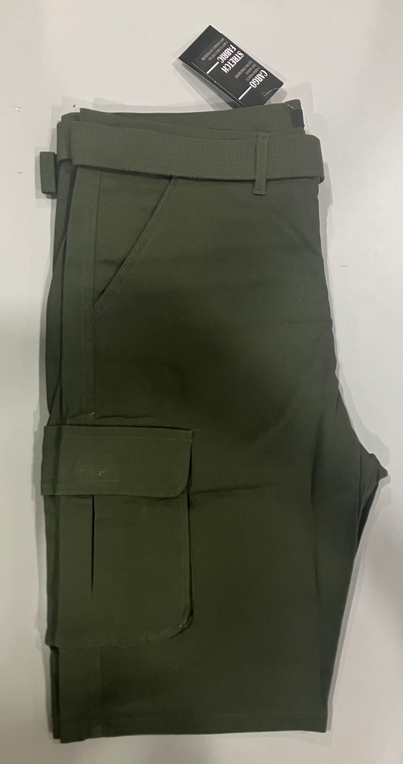 BLU ROCK MENS BELTED CARGO SHORTS - SIZE: 36 - OLIVE - Like New