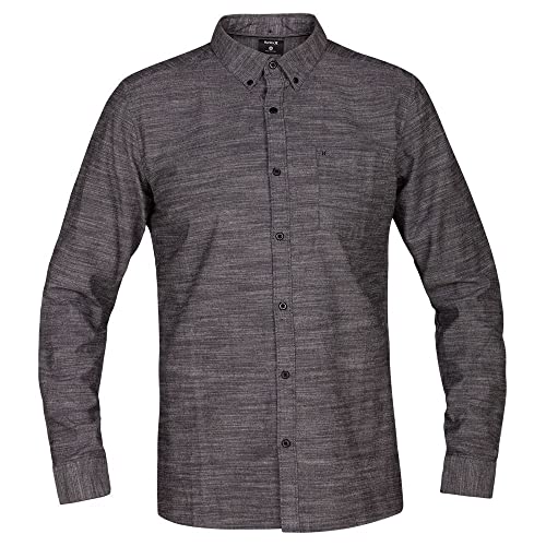 HURLEY MEN'S ONE AND ONLY TEXTURED LONG SLEEVE BUTTON UP - SIZE: 2XL - BLACK - Brand New