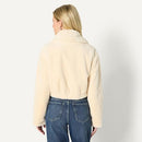 AMAZON ESSENTIALS WOMEN'S OVERSIZED CROPPED FAUX FUR JACKET - SIZE SMALL - CREAM - Like New