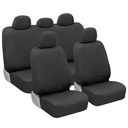 BDK CARXS BLACK LEATHER CAR SEAT COVERS FULL SET, 9-PIECE FAUX - Scratch & Dent