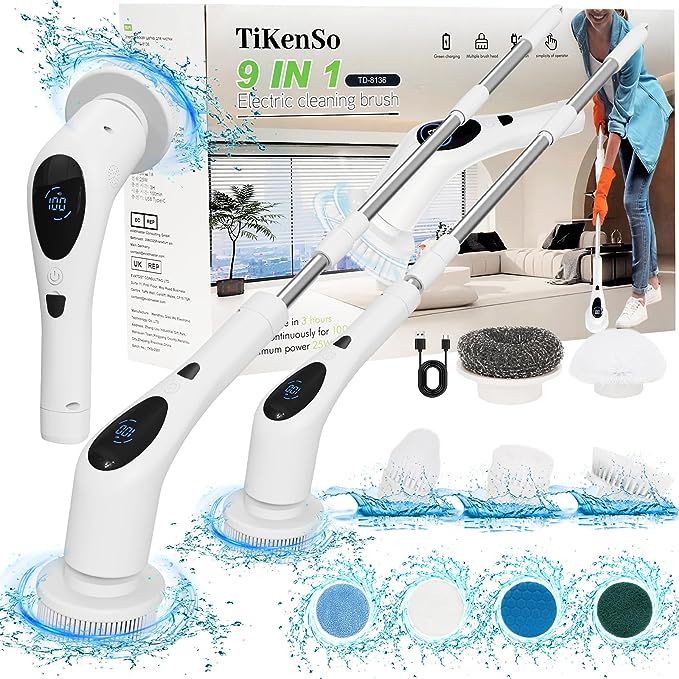 TiKenSo Electric Spin Scrubber, Digital Electric Scrubber TD-8136 - WHITE Like New