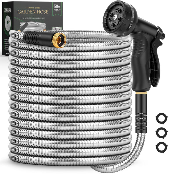 ITSONESTEP GARDEN HOSE 50 FT METAL STAINLESS STEEL WATER HOSE - STAINLESS STEEL - Brand New