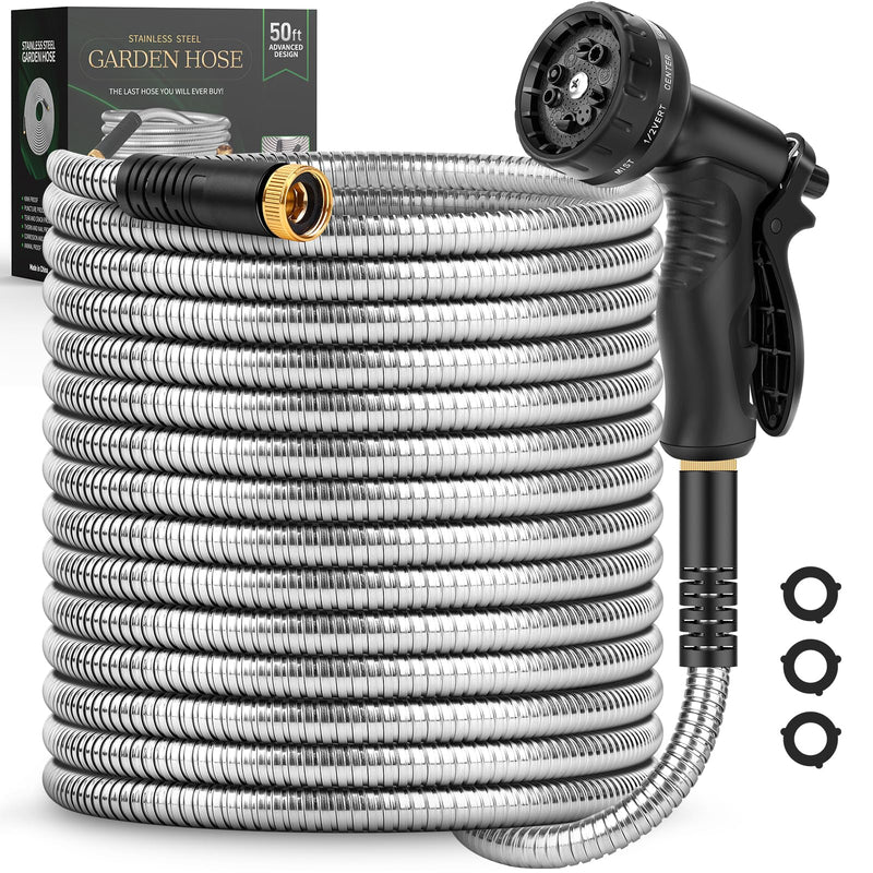 ITSONESTEP GARDEN HOSE 50 FT METAL STAINLESS STEEL WATER HOSE - STAINLESS STEEL - Brand New