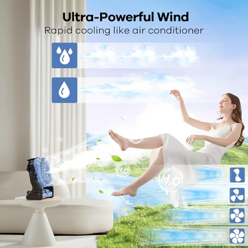 BAIWU PORTABLE MISTING FAN WITH RGB LIGHT, RECHARGEABLE BATTERY, TIMER, HOOK - Like New