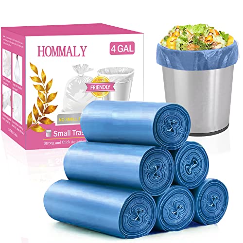 HOMMALY 4 Gallon Small Blue Trash Bags Strong Clear Garbage Bags - BLUE Like New