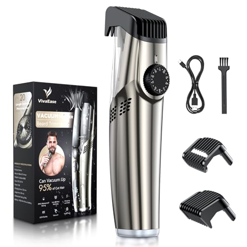 VIVAEASE VACUUM BEARD TRIMMER FOR MEN, UPGRADE ADJUSTABLE LENGTH - BLACK GREEN - Like New
