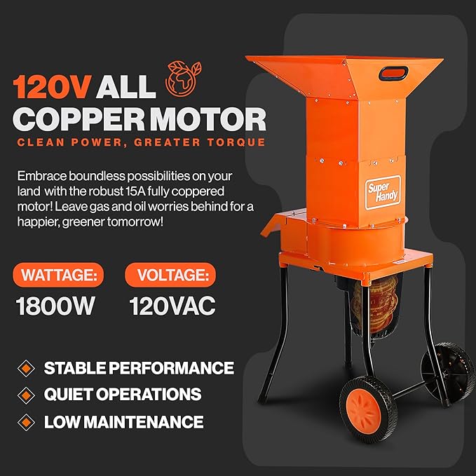 SuperHandy Leaf Mulcher Shredder Electric Green Heavy Duty 120V AC 11" - ORANGE - Like New