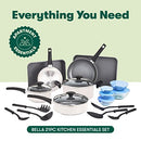 BELLA NONSTICK COOKWARE SET - ALUMINUM BAKEWARE, Pots And Pans, 21 PIECE - WHITE - Like New