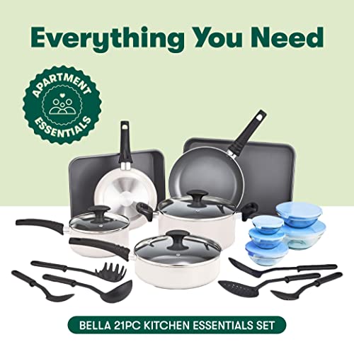 BELLA NONSTICK COOKWARE SET - ALUMINUM BAKEWARE, Pots And Pans, 21 PIECE - WHITE - Like New
