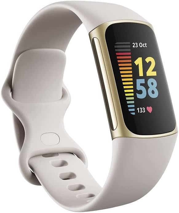 Fitbit Charge 5 Advanced Health & Fitness Tracker One Size - Lunar White/Gold Like New